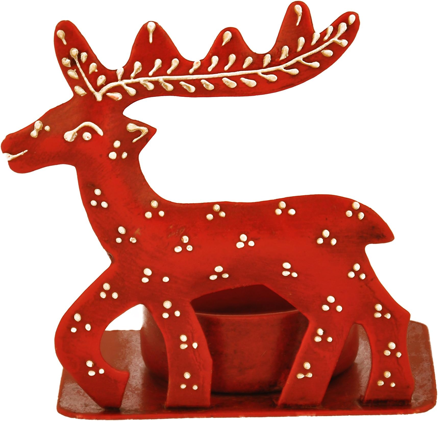 SmartHUG Iron Reindeer Tealight Candle Holder, Red