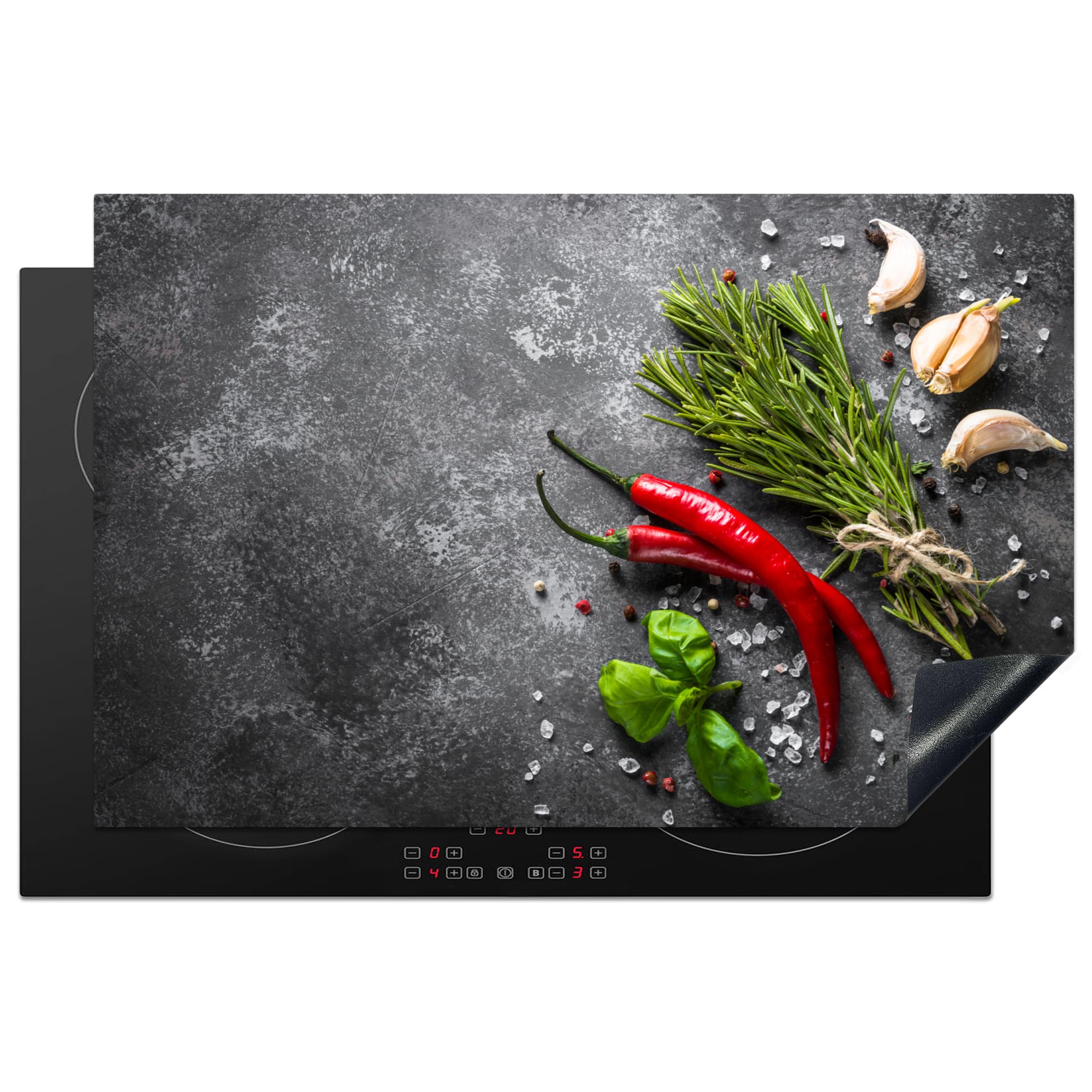 KitchenYeah© Induction Hob Cover Protector Mat 20.5"x31.5" / 80.2x52.2 cm Kitchen Universal Ceramic Covers for Electric Cookers Vinyl Pepper - Herbs - Spices - Concrete