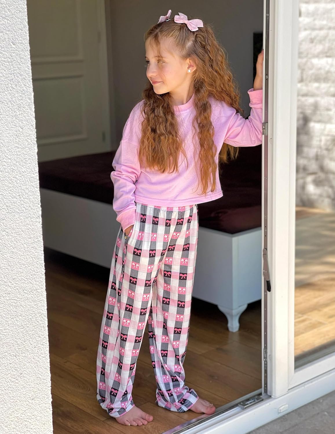 Arshiner Pajama Pants for Girls Long Sleep Plaid Pants Soft Lounge Pj Bottoms with Pockets - Image 2