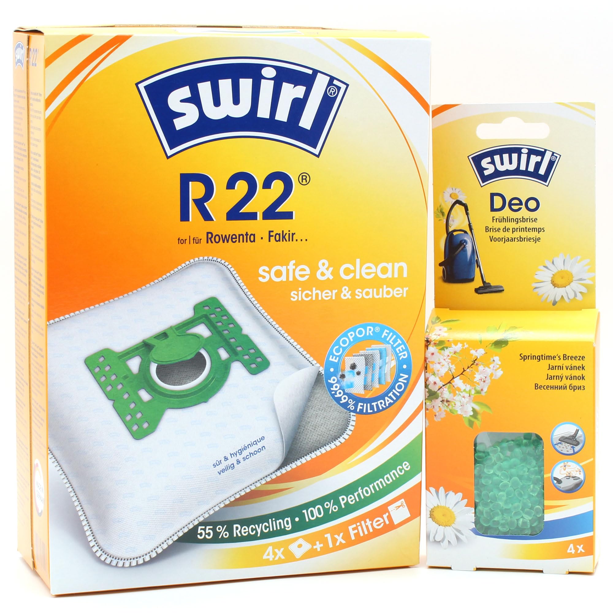 Paktrade 4 Vacuum Cleaner Bags + Deodorant Beads Compatible With Rowenta Tb 01, 02, 05, Zr-76, 765 | Compatible With Swirl R22 - R 22 | 4 Bags, Air Freshener, Accessories, Spare Parts
