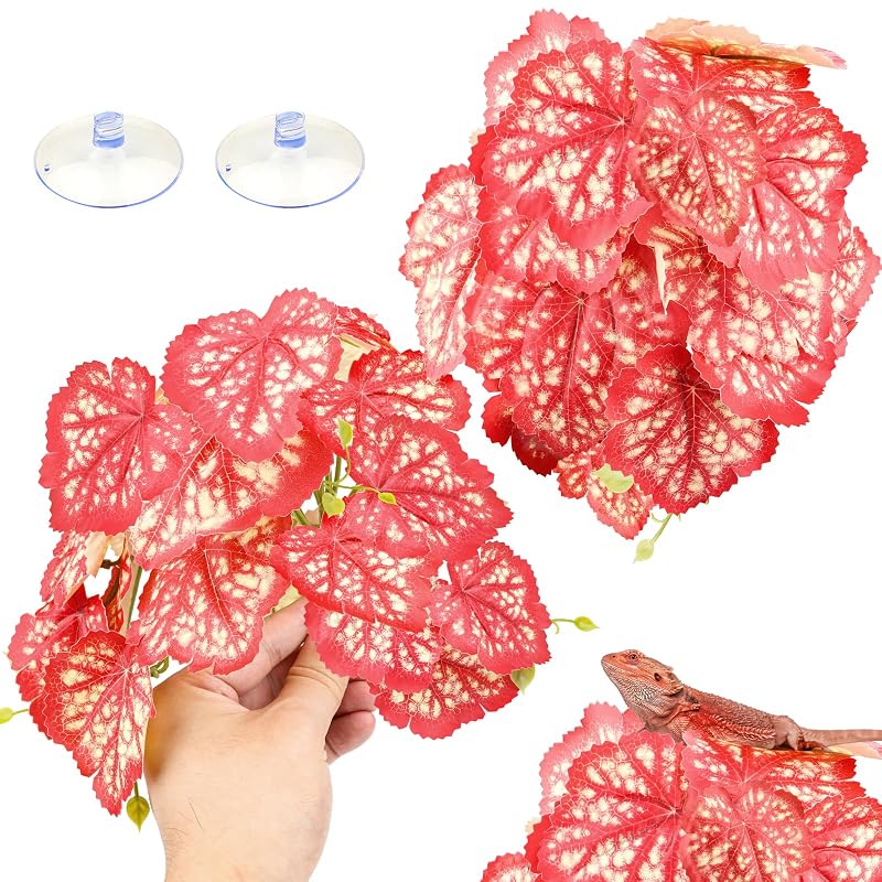Plantas artificiais para terrário QUOZUO, folhas suspensas de plástico com ventosas, vermelhas, pacote com 2