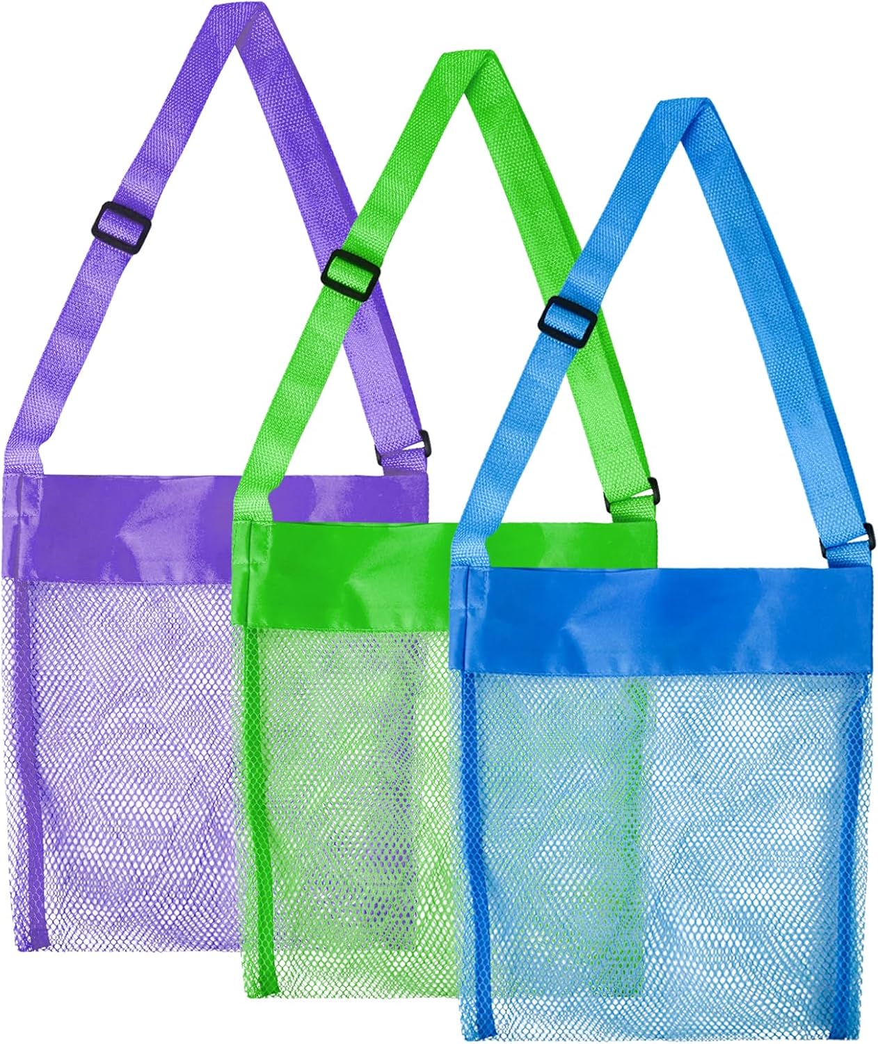 Luwint Mesh Beach Bag 10” x 11” Sea Shell Bag with Adjustable Strip Lightweight Shell Collecting Bag for Boys Girls (Green)