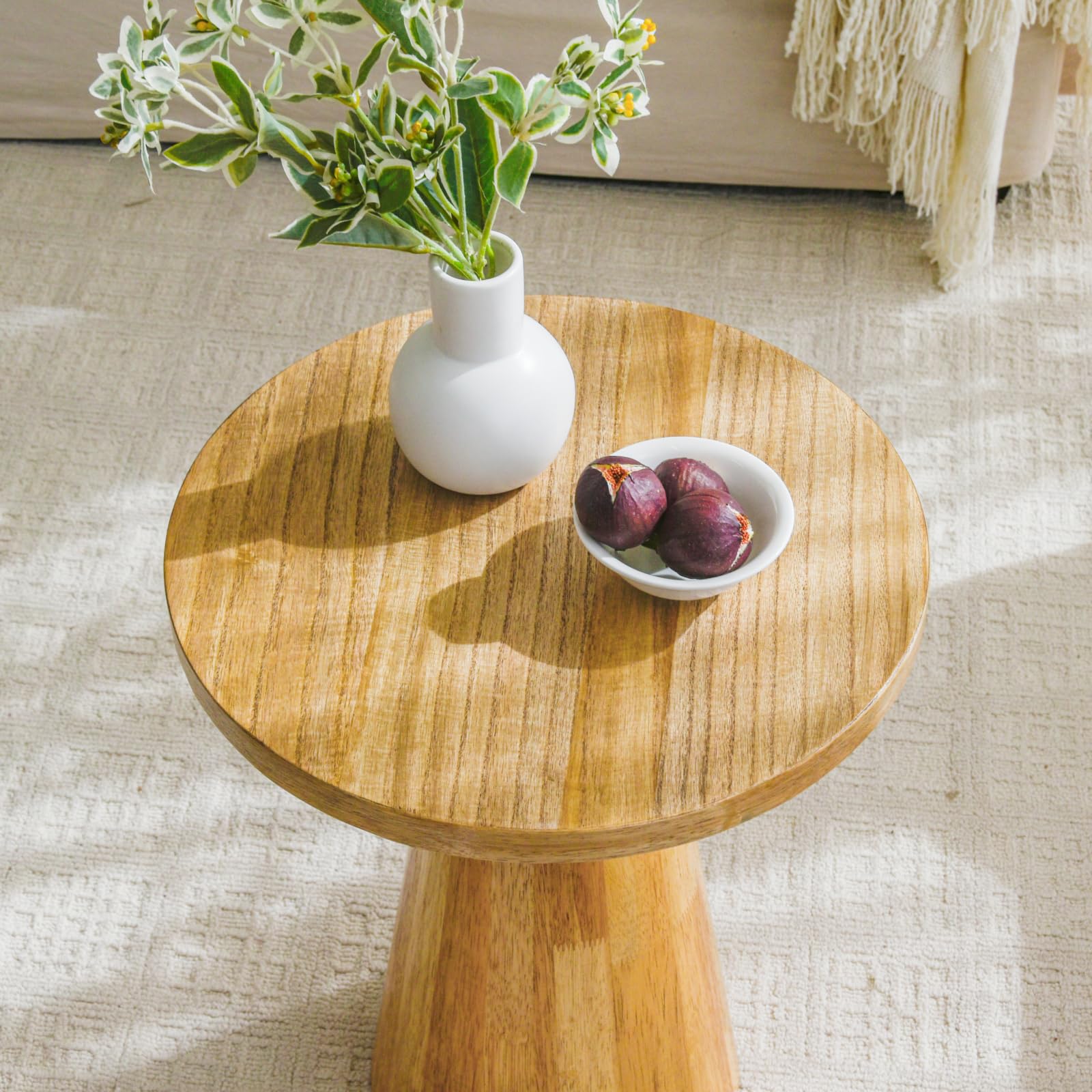 Beistelltisch Holz, Ø40xH51cm, Pilzform, Natur | Beistelltisch Holz, Beistelltisch modern, Sofatisch klein für Couch und Wohnzimmer, kompakt, auch als Nachttisch nutzbar