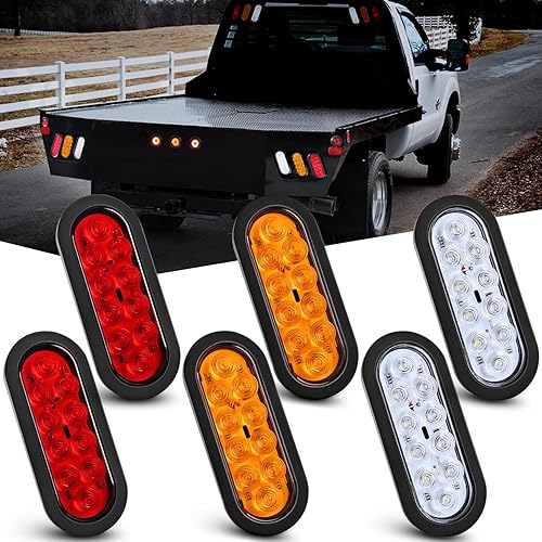 Nilight Luz trasera ovalada de 6 pulgadas, 6 unidades, color rojo ámbar y blanco, 10 LED con ojales de montaje empotrado, IP67, impermeable,