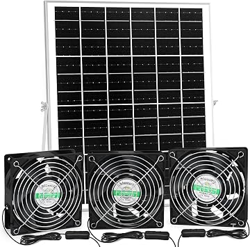 blessny Solar 3 Fan Kit for Intake or Exhaust air, Weatherproofed Solar Powered Fans for Outside Chicken Coops, Greenhouses, Shed, Pet House Air Ventilation