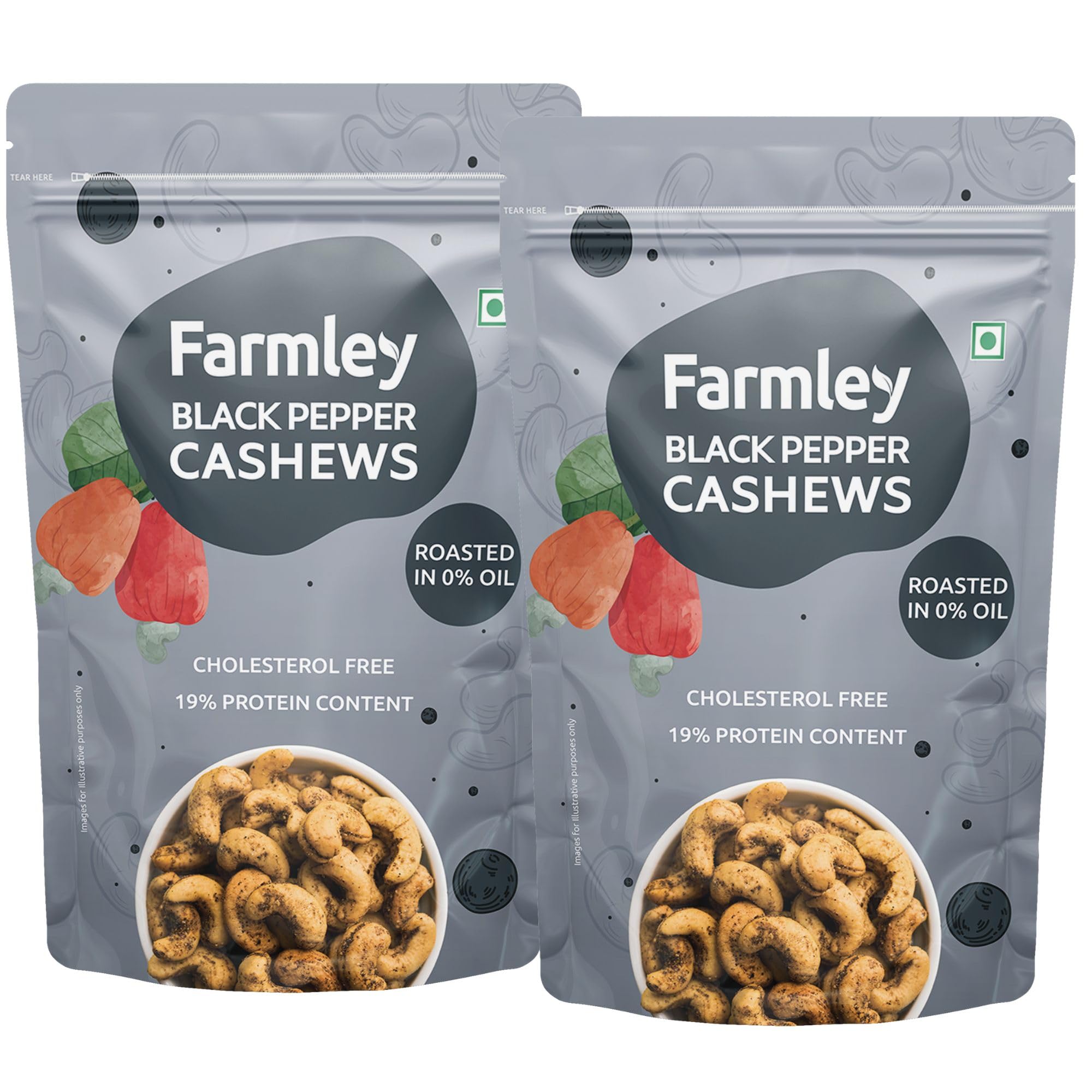 Farmley Premium Roasted Dry Nut Cashew Snacks Pack of 2, 160g Each ...