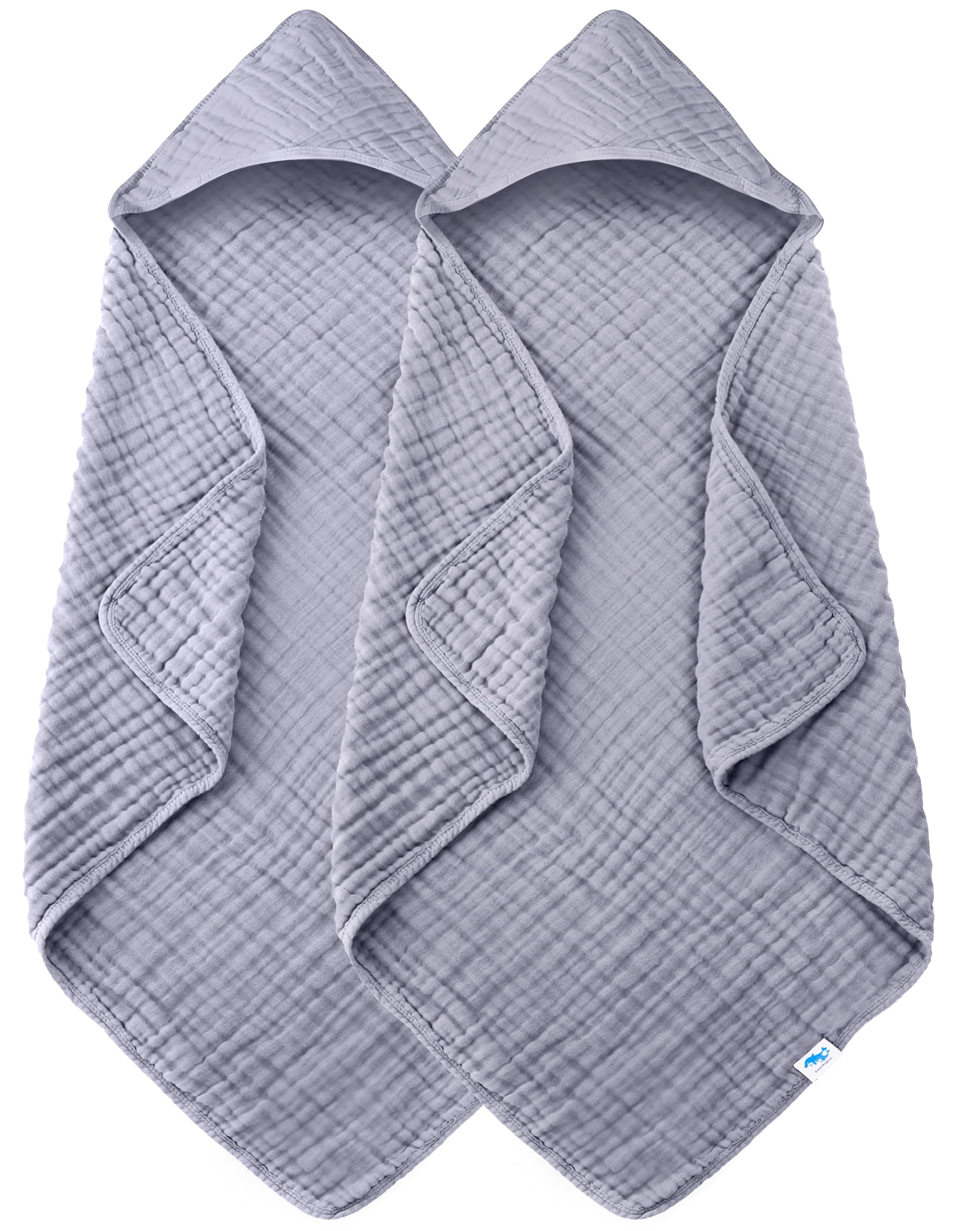 SWEET DOLPHIN Muslin Hooded Baby Bath Towels - 2 Pack 100% Cotton Towel for Babies, Infants, Toddlers - 32x32Inch - Highly Absorbent and Newborn Essential, Grey