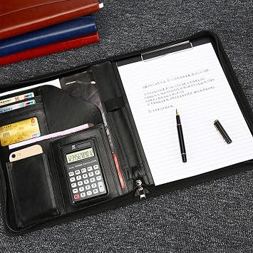 Personalized Zippered Padfolio with Custom Logo/Text/Photo - Leather Planner Binder and Portfolio Folder for Documents - A4/Letter Size with Business Card Holder for Men & Women (Black)