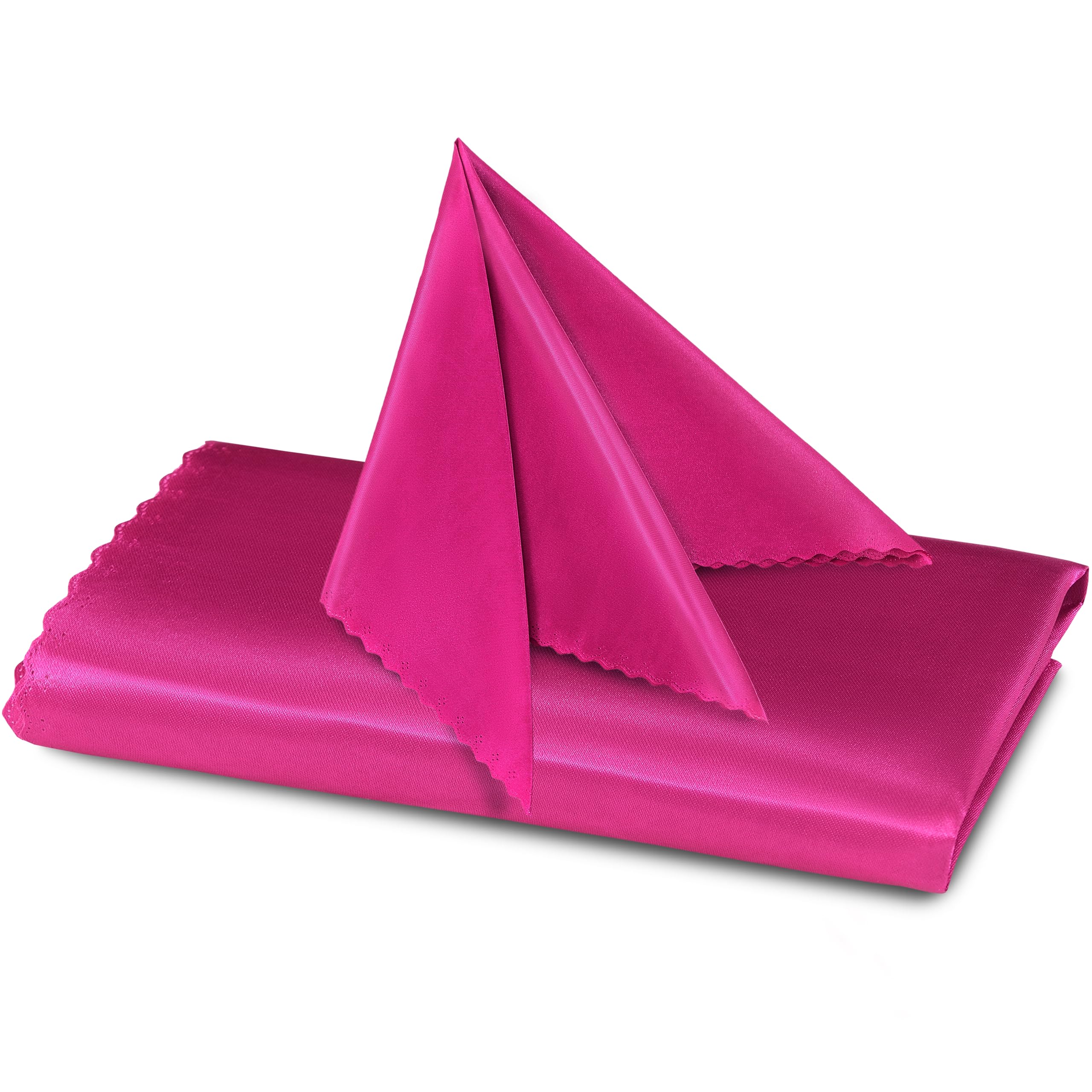 RUDONG M 72 Stück Hot Pink Satin-Servietten, 43,2 x 43,2 cm, quadratische Stoffservietten, weiche Stoffserviette mit gewellten Kanten, wiederverwendbar und waschbar, Tischservietten für Hochzeiten,