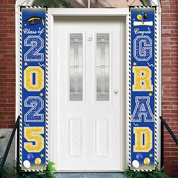 Graduation Banner Class of 2025 Graduation Party Decorations Congrats GRAD Porch Sign Banner Grad decorations Class of 2025 - Blue Gold