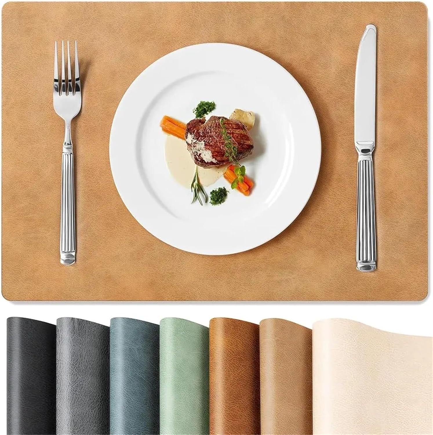 Wipeable Waterproof Oil-Proof PU Place Mats Heat Reversible Tabl(BeigeSetof8)