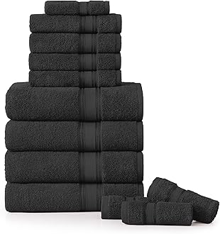 LANE LINEN 12 Pack Premium Towels for Bathroom – 100% Cotton Bath Towel Sets, Zero Twist, 4 Bath, 4 Hand Towel & 4 Wash Cloths, Highly Absorbent, Remains Soft After Wash, Hotel & Spa Quality – Black