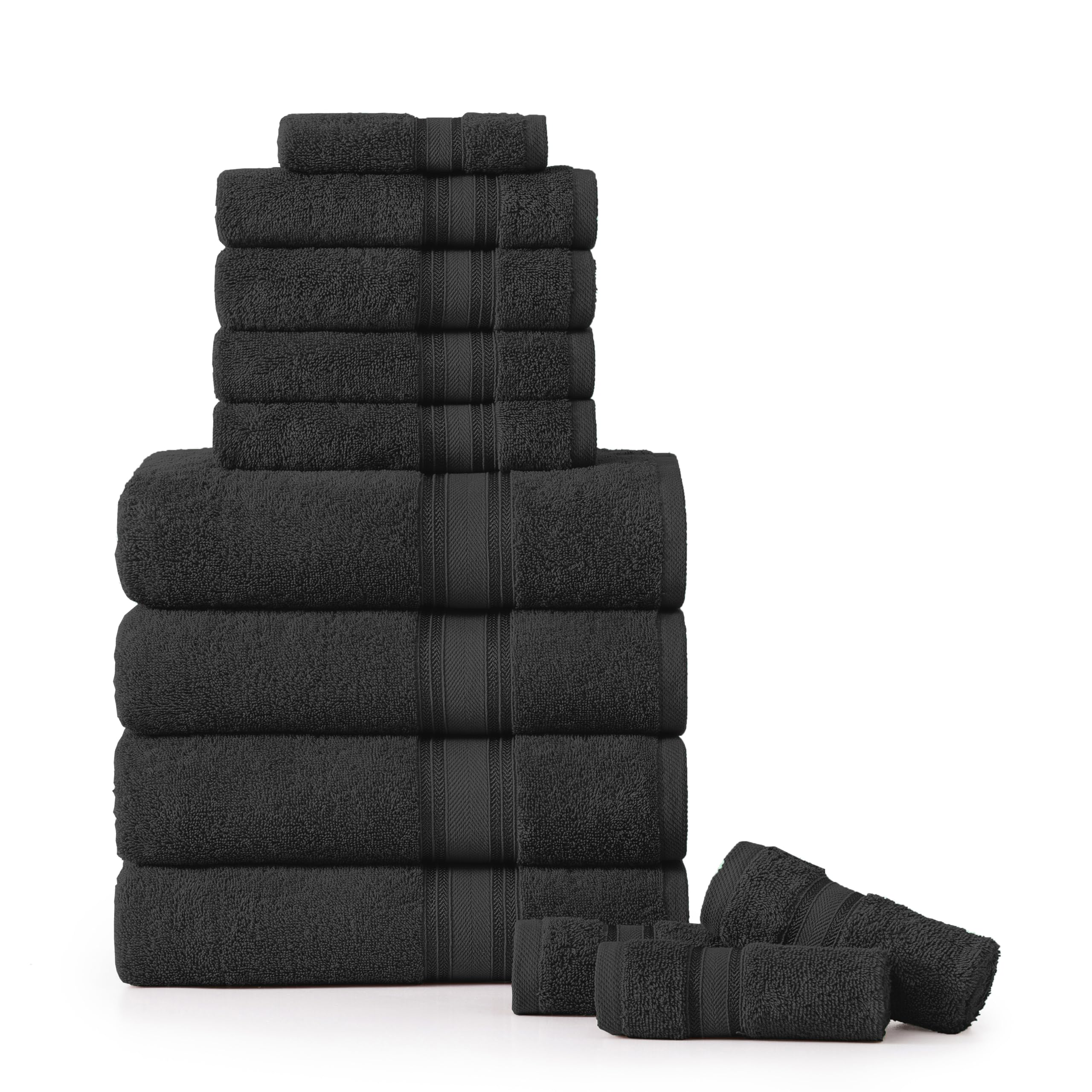 LANE LINEN 12 Pack Premium Towels for Bathroom – 100% Cotton, Zero Twist, 4 Bath, 4 Hand Towel & 4 Wash Cloths, Highly Absorbent, Remains Soft After Wash, Hotel & Spa Quality – Black