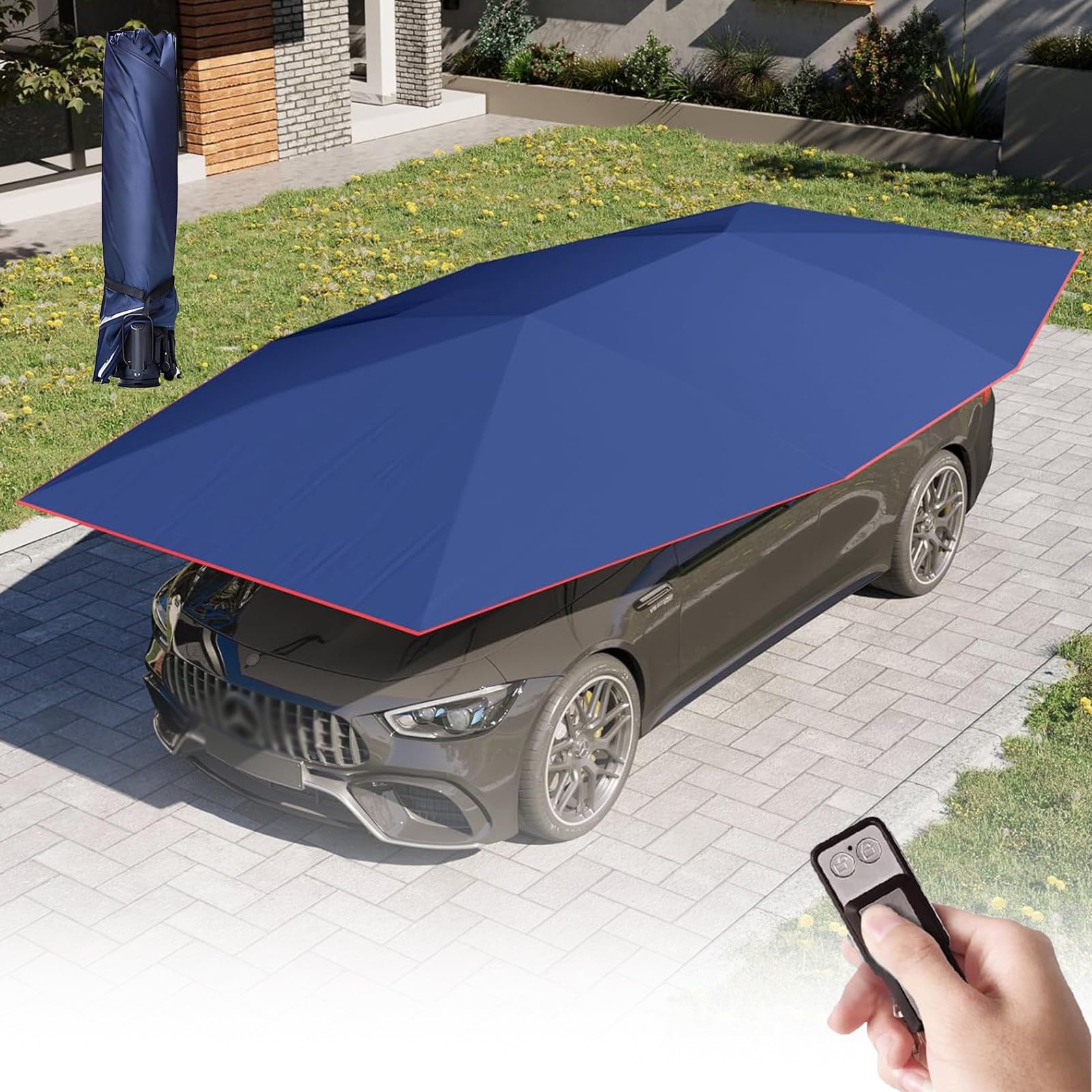 Parasol para coche, plegable, automático, para cochera móvil con control remoto, toldo de techo para la mayoría de vehículos