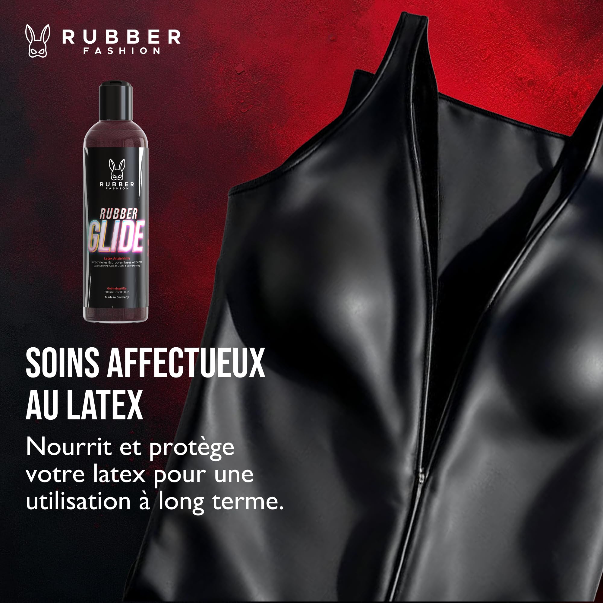 Rubberfashion RubberGlide Huile de silicone, soin du latex et aide à l'enfilage du latex, huile de silicone brillante pour vêtements en latex, tenue en caoutchouc et fétiche, huile de silicone