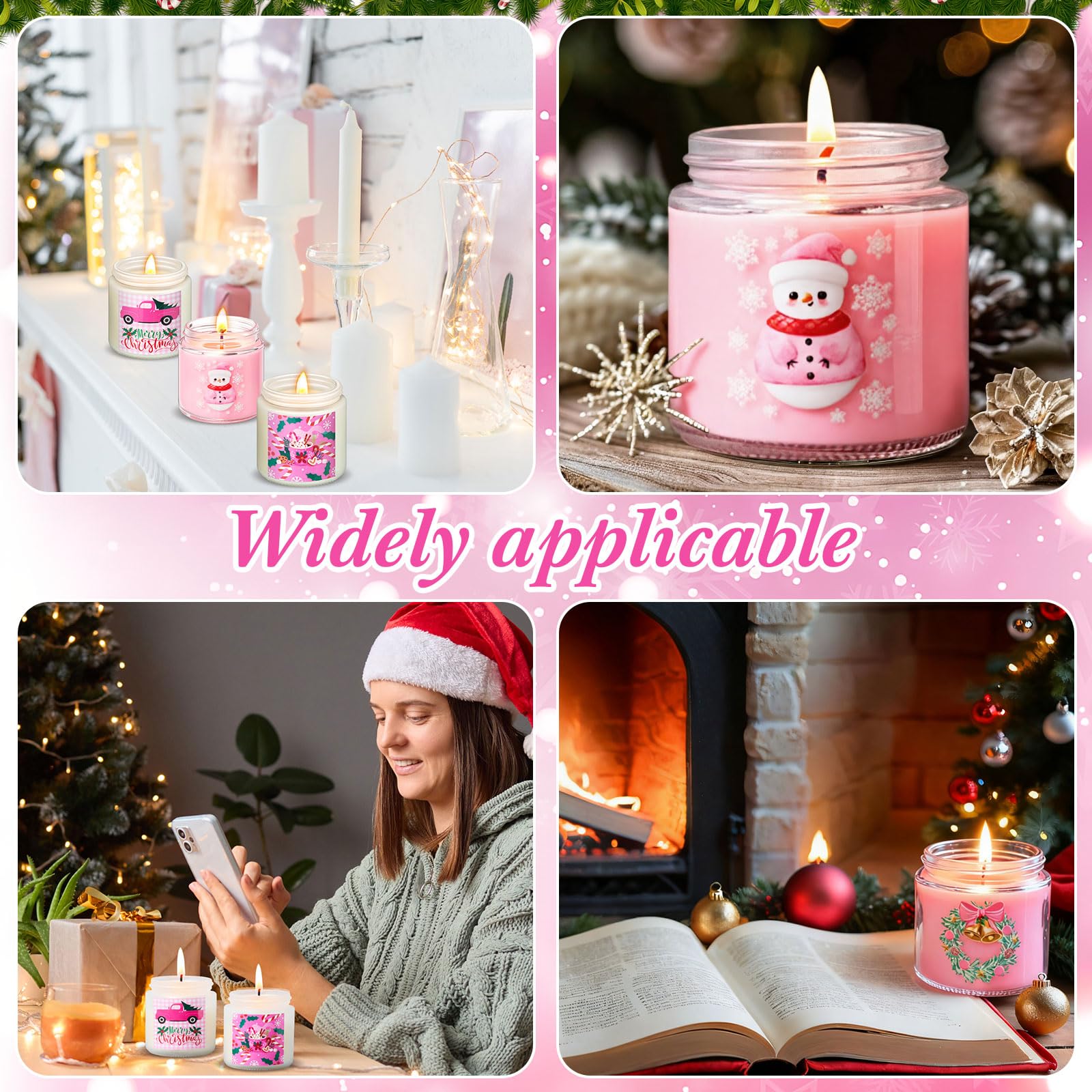Sumind Confezione da 24 candele profumate di Natale rosa per la casa, regali di Natale per donne, 99,2 g, candele in barattolo di cera di soia naturale, includono 6 diversi profumi per Natale