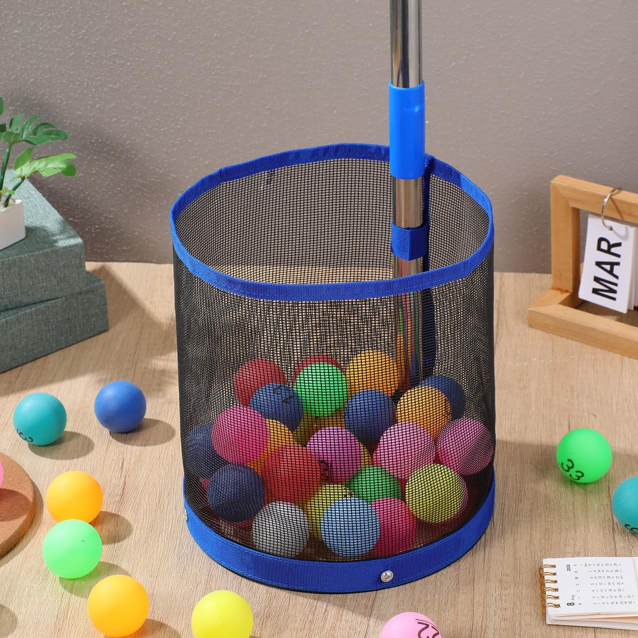 POPETPOP Ping Pong Ball Retriever: Adjustable Table Tennis Picker with Telescopic Handle, Large Capacity Net Basket Collector for Practice