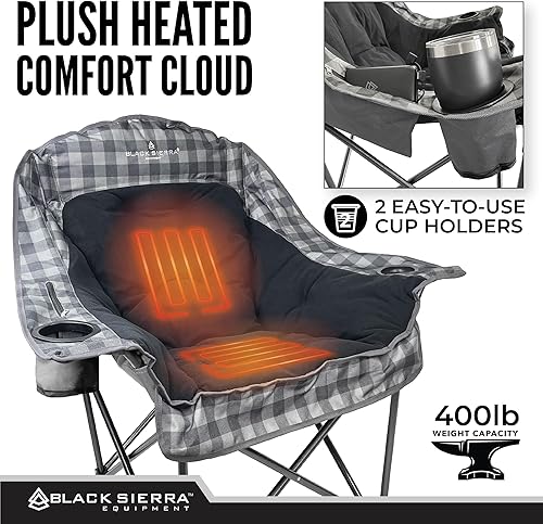 Miniatura 7 de Black Sierra - Silla de campamento con calefacción para adultos, asiento al aire libre de gran tamaño con acolchado de felpa, soporta 400 libras,