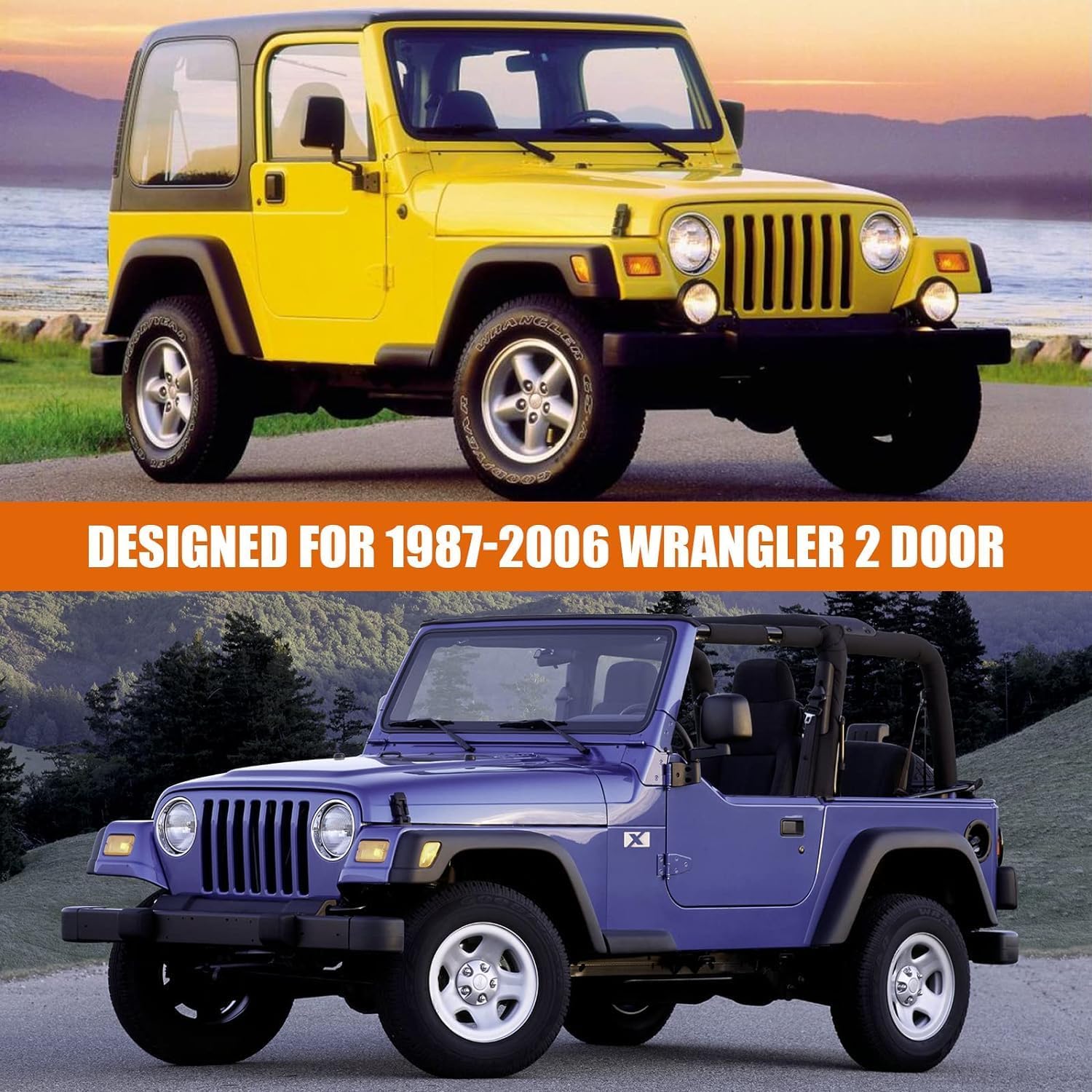 Car Cover Compatible with Jeep Wrangler YJ TJ 1987-2006 2 Door, 6 Layer 210T Heavy Duty Waterproof Cover with Inner Cotton Paint Protection & Safety Lock for Rain Dust Snow UV Protection