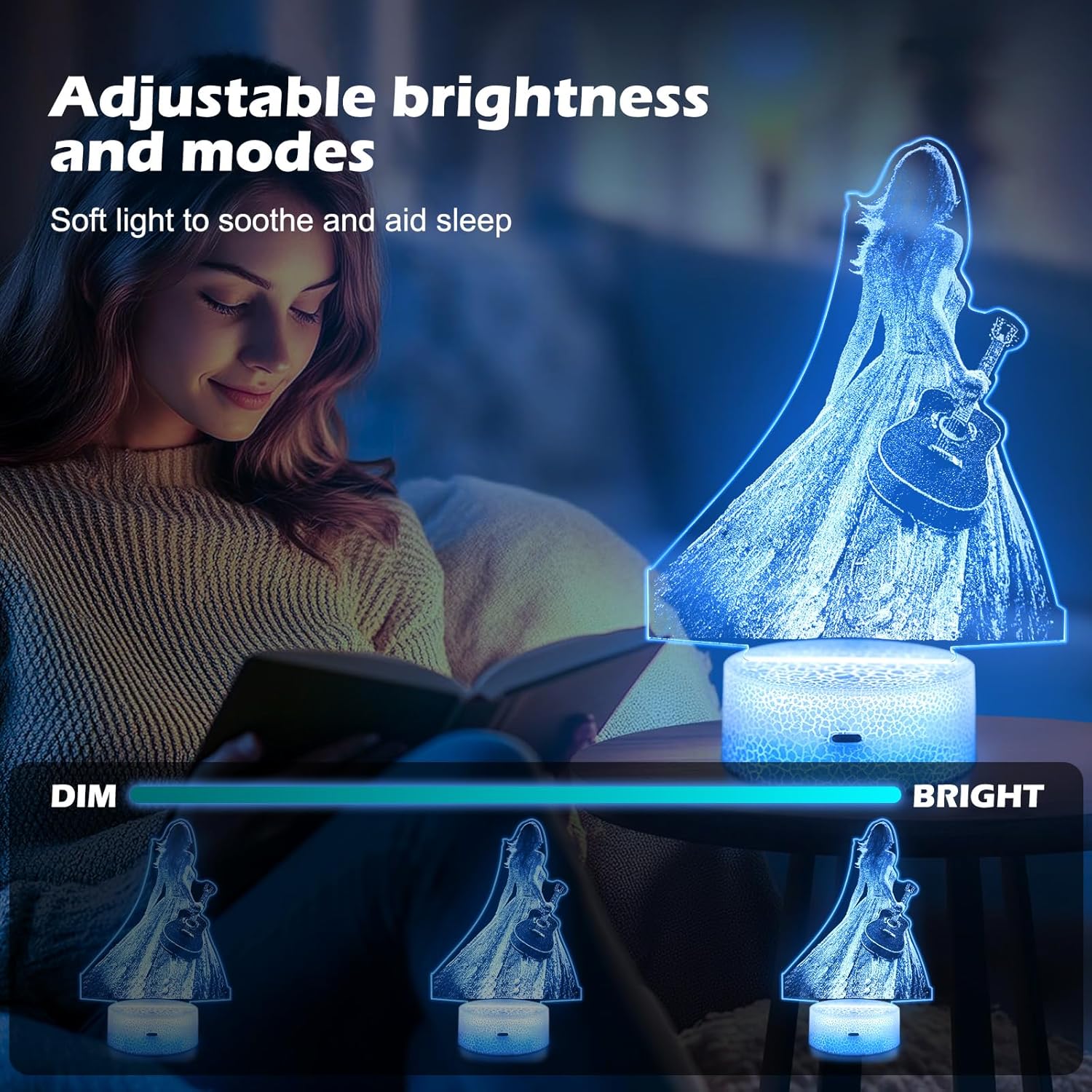3D Illusion Night Light for Music Fans - 16 Colors RGB LED Lamp with Remote Control, USB/Battery Powered, TS Singer Themed Decor for Bedroom, Living Room