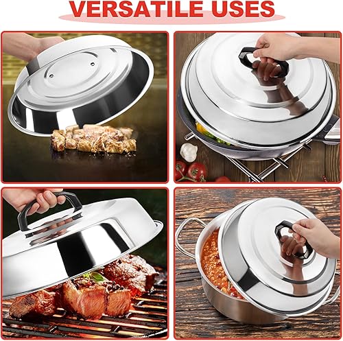 Miniatura 7 de Cubierta redonda de hilvanado, 2 piezas, 12.2 pulgadas, accesorios de parrilla de vapor de metal para Blackstone, cúpula de fusión de quesos para