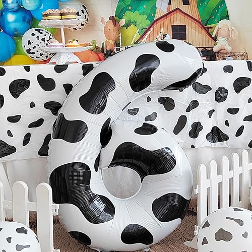 Miniatura 2 de Suministros de decoración de cumpleaños de globos con estampado de vaca, globo número 6 de 40 pulgadas, globos de número temático de vaquera para
