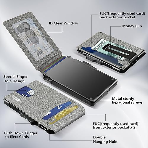 Miniatura 2 de umoven - Cartera para hombre, con clip para dinero, ranuras de cuero delgadas con bloqueo RFID, cartera minimalista plegable, Tejido Gris