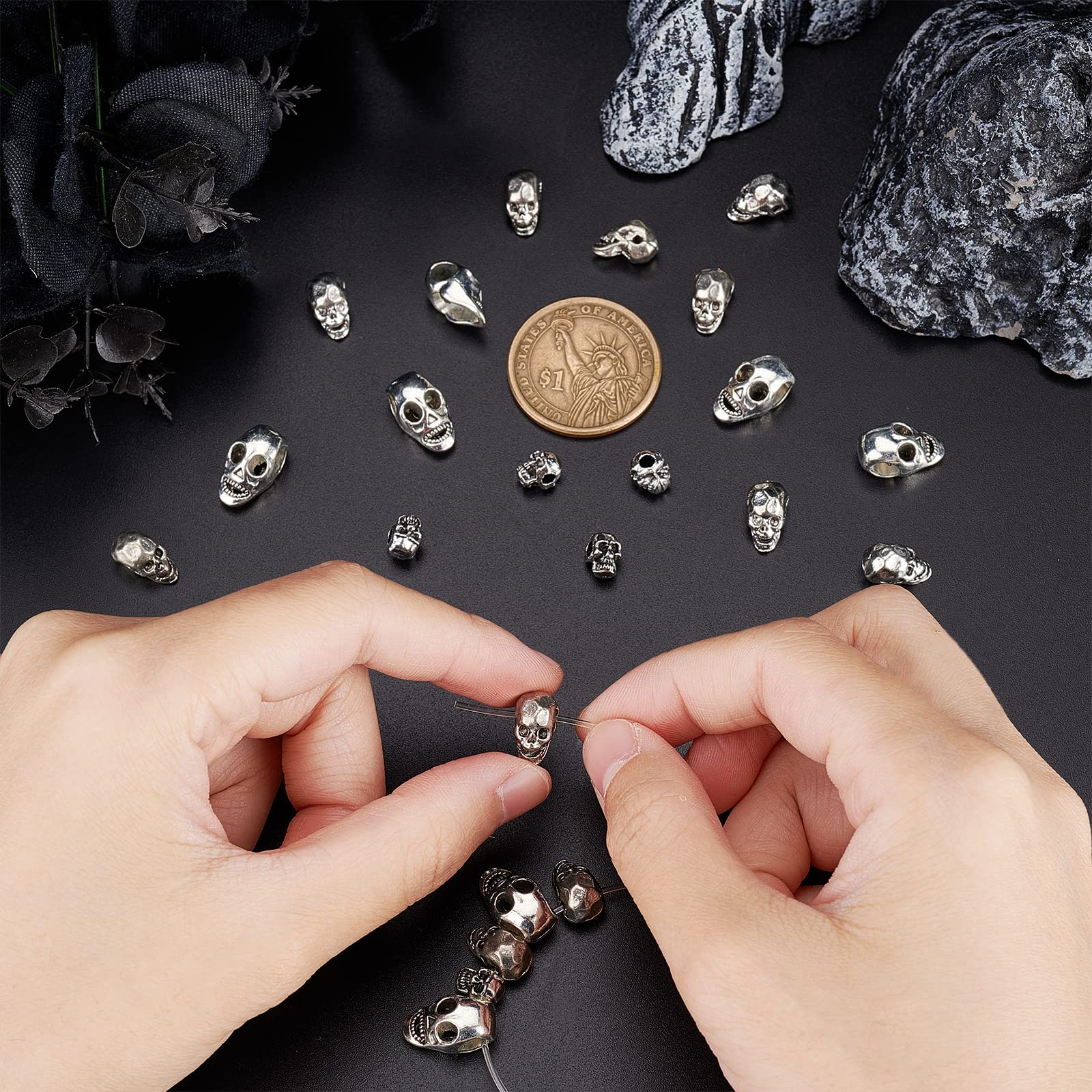 Amazon.co.jp: SUPERFINDINGS 3スタイル 合金 スカルビーズ スカル