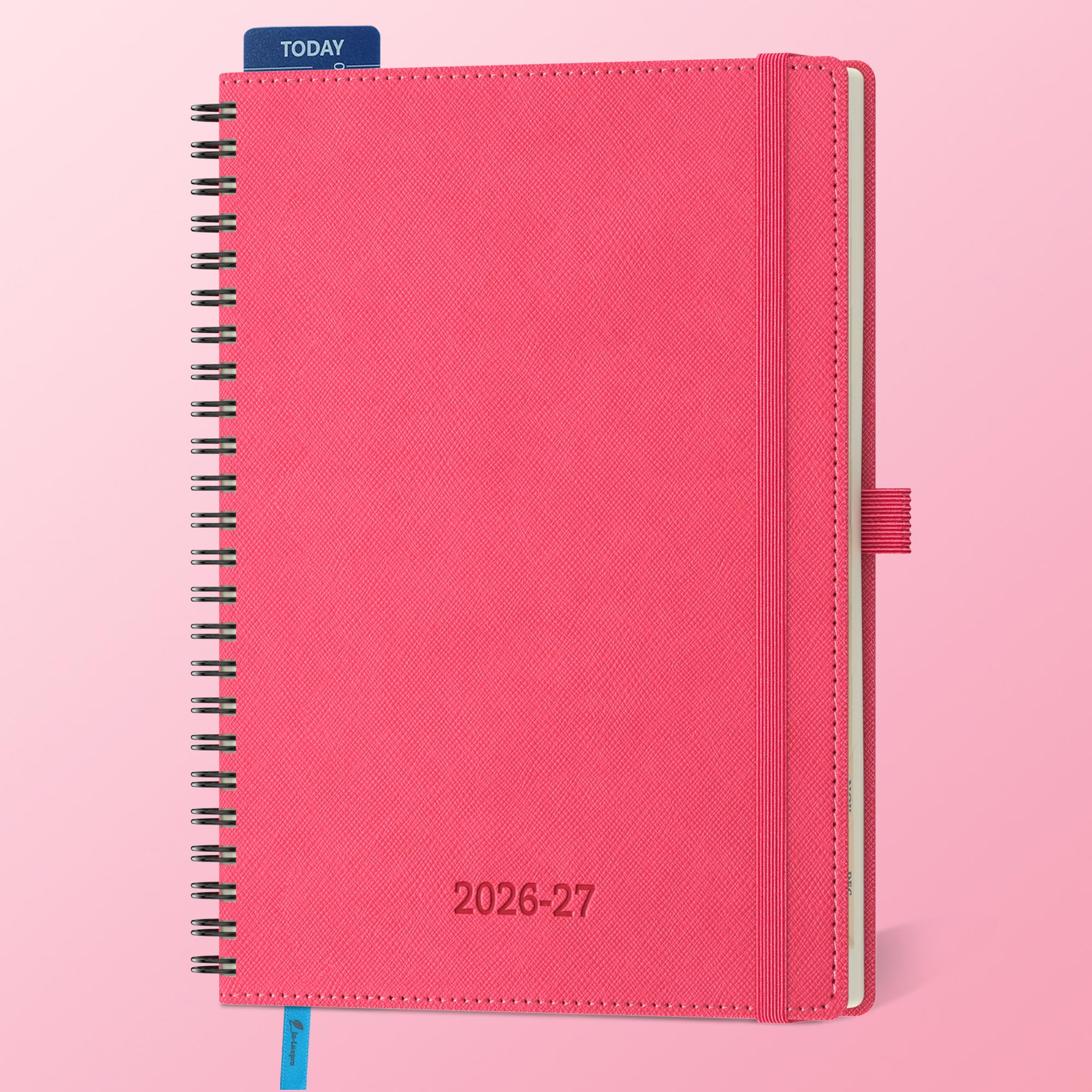 Kalender 2026 2027 Wochenplaner,A5(21,9x 16,2cm),18-Monate Buchkalender (Jul.2026-Dez.2027) Ringbuch mit Softcover,wochenkalender mit selbstklebendem Stifthalter,Rosenrot,Querformat.