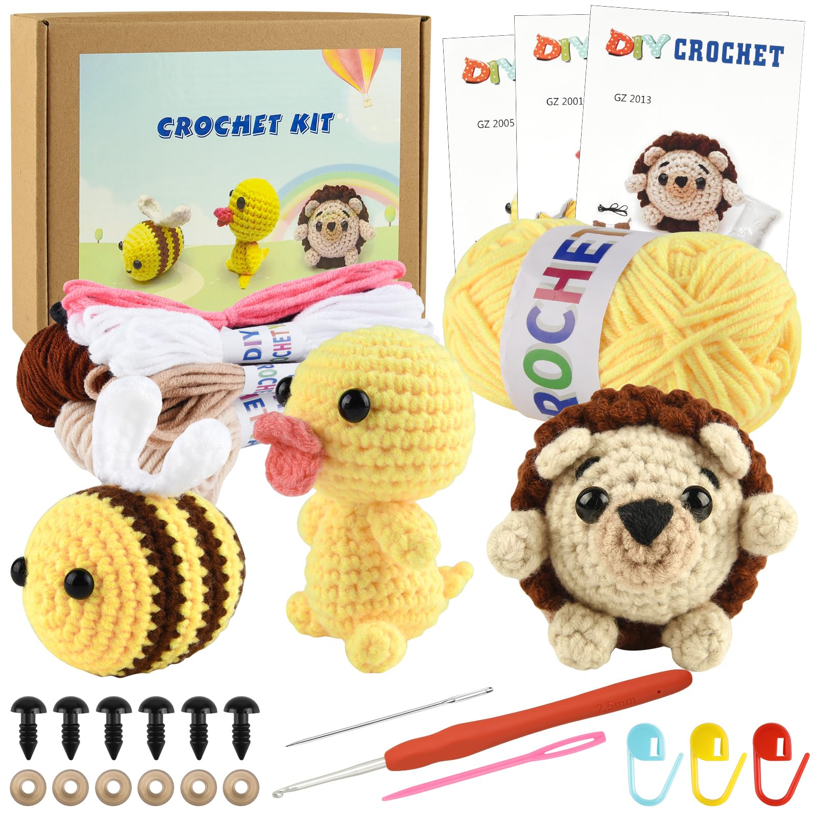ASTARON Crochet Kit, 3Pcs Crochet Animal for Adults and Kids with Step-by-Step Video Tutorial and Paper course