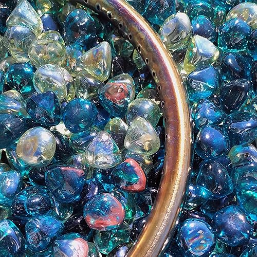 Miniatura 7 de onlyfire Diamantes de vidrio de fuego de 10 libras para hoguera de propano, piedras de vidrio mezclado de 1 pulgada para chimenea de gas y mesa de