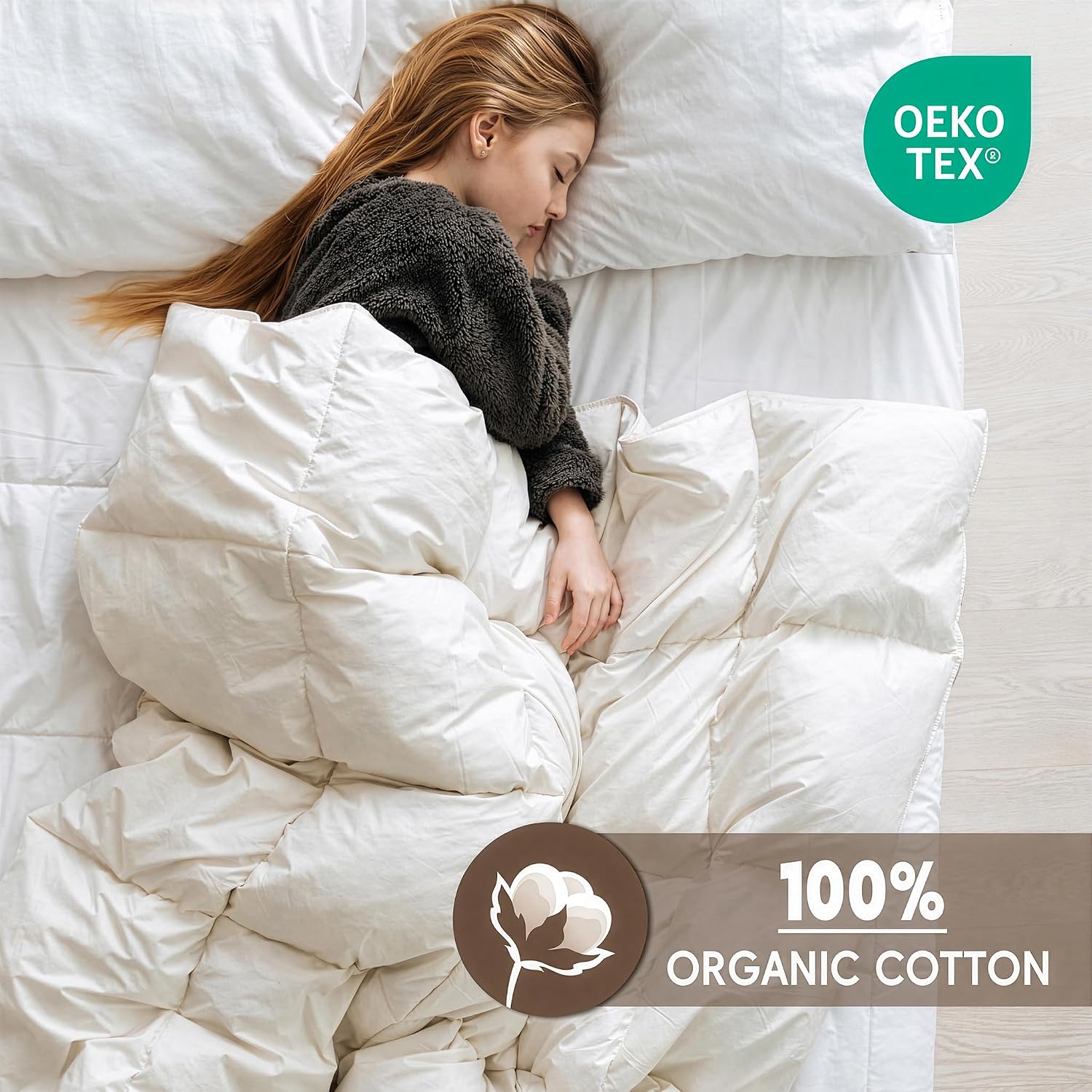 puredown® Goose Feather Down Comforter, 100% Organic Cotton Cover All Season Duvet Insert, Breathable Fluffy Warmth Hotel Luxury Bedding Comforter (King,104"x90")