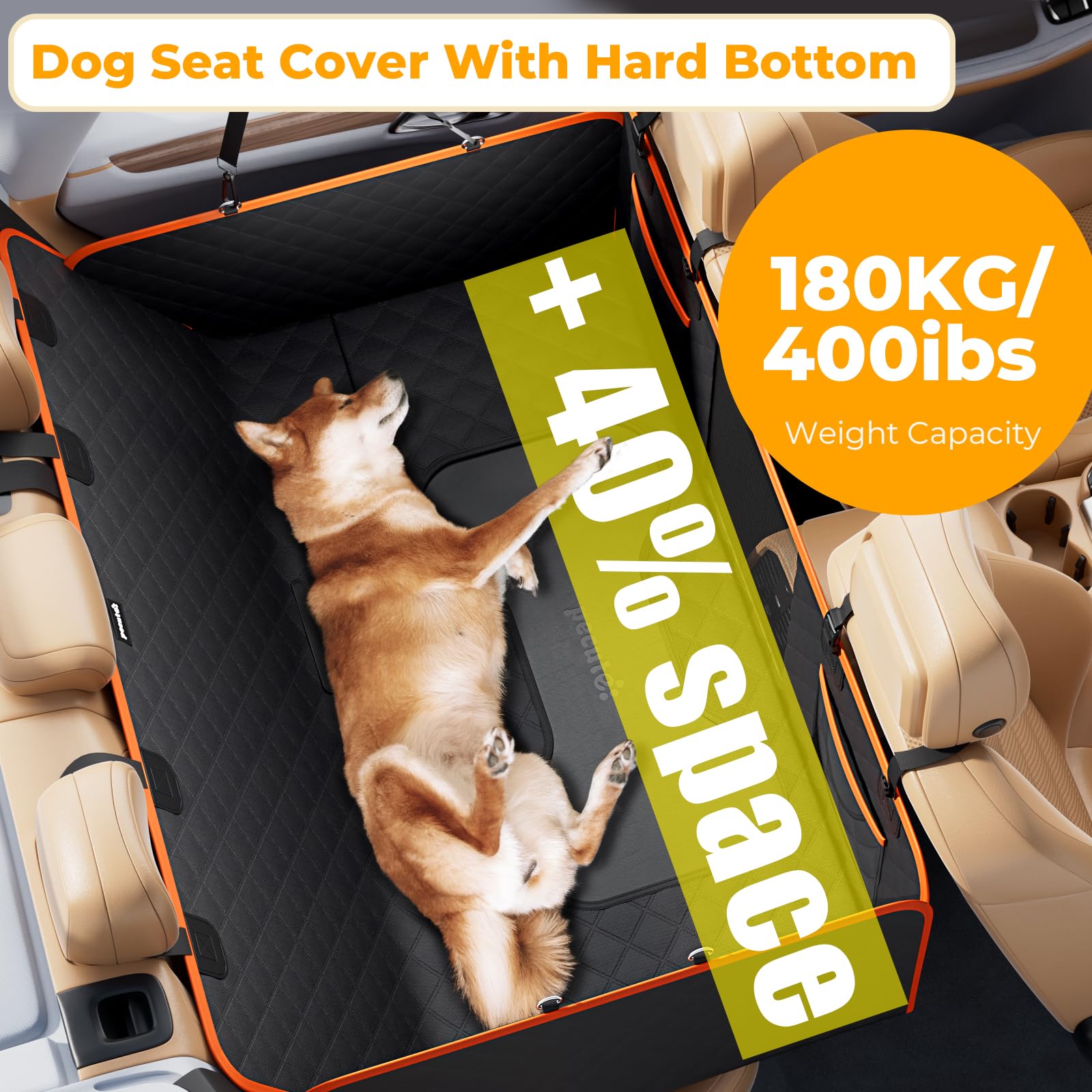 Pecute Coprisedile Auto per Cani Fondo Rigido, Fino a 180 kg | Impermeabile, Antiscivolo. Aumenta 40% Spazio. Adatto cani e Gatti. Facile da Piegare. Con Imbracatura Sicurezza