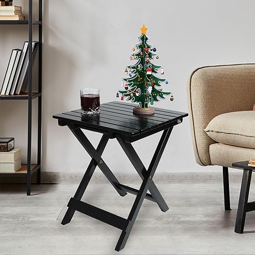 Miniatura 9 de Juego de muebles de madera para adultos de 3 piezas, color negro, con 2 mecedoras y 1 mesa auxiliar al aire libre para patio, salón, balcón