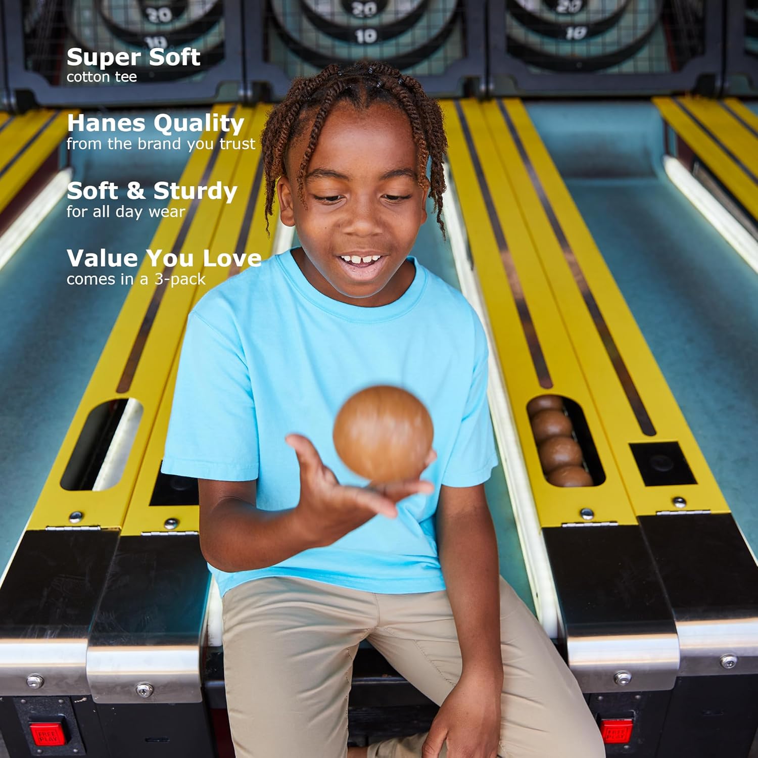 Hanes Boys’ EcoSmart T-Shirt Pack, Short-Sleeve Tee, Crewneck T-Shirts for Kids, 3-Pack - Image 3