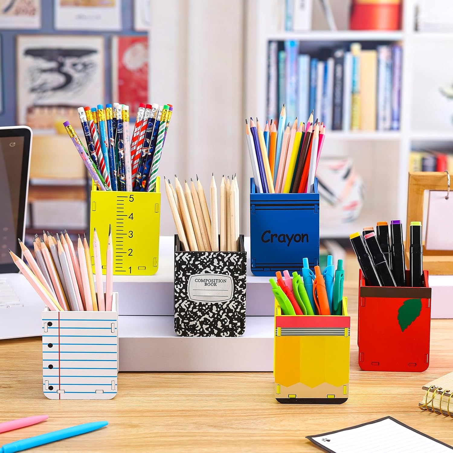 Sherr 6 Pcs Teacher Appreciation Gifts Wooden Pencil Dispenser for Classroom Teacher Pencil Holder End of Year Gift from Student Dispenser Storage Organizer for Classroom Office Desk