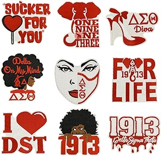 9 Pcs Delta Theta Sigma Iron on Patches for Clothes 1913 DST Iron on Applique Patches Small Craft DIY Decors Embroidery Sew on Patch for Clothing Woman Hats Jeans T-Shirt Sewing Repair Accessories