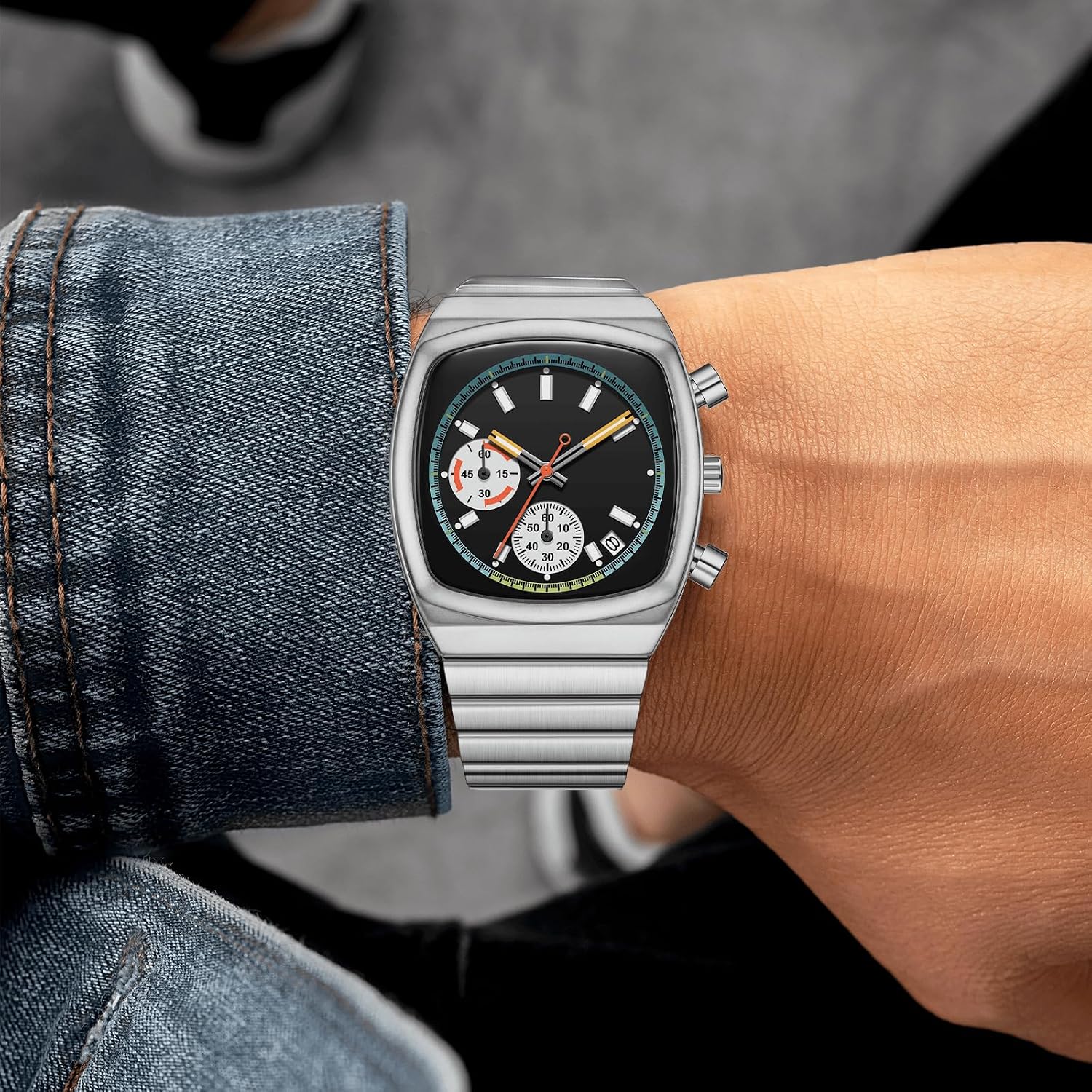 CILOA Mens Watches Chronograph Stainless Steel Waterproof Date Analog Business Fashion Wristwatch for Men