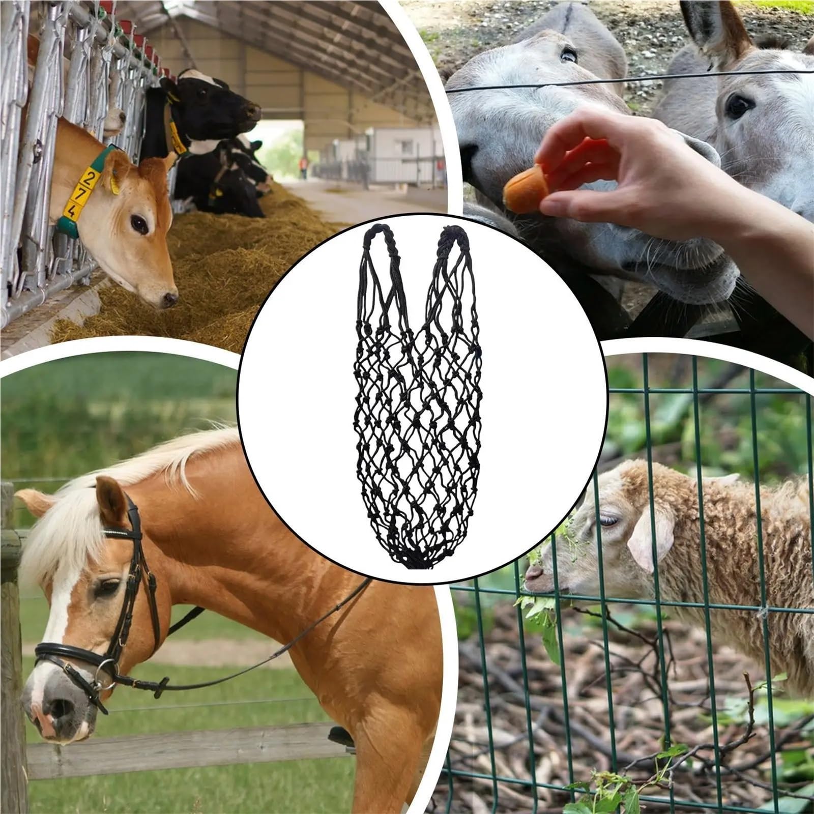 Red para heno con Agujeros pequeños, Red de heno for Caballos de alimentación Lenta con Soporte for golosinas de aro Fijo