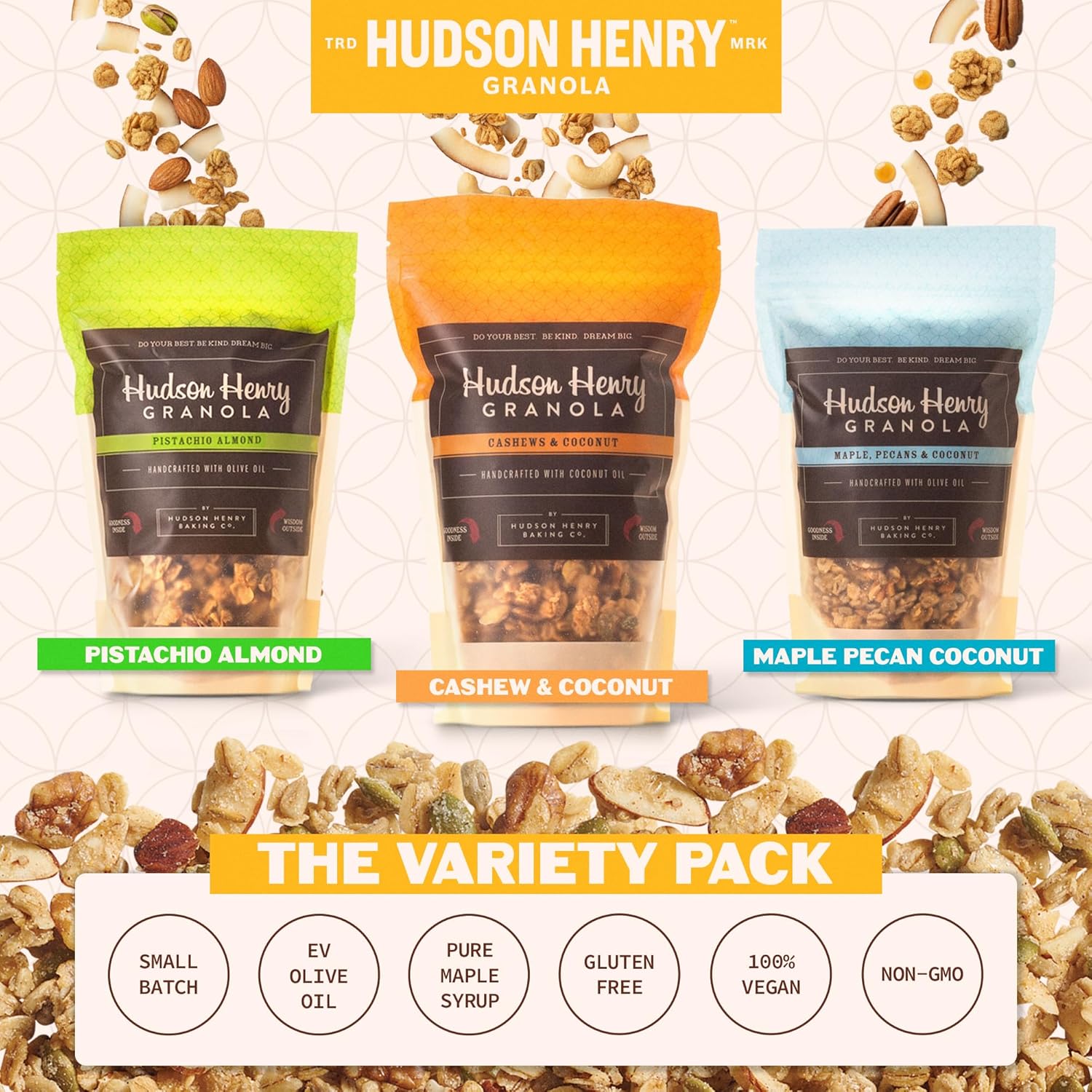 Hudson Henry Granola Coconut Lovers Variety Pack | Small Batch Baked Gluten Free Granola with Pure Maple Syrup, Organic Coconut & Extra Virgin Olive Oil | Soy Free Vegan & Non-GMO | 3 Pack, 12 oz Bags