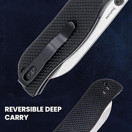 Miniatura 5 de Kizer Cuchillo plegable de caballito de mar, hoja de acero 9Cr18MoV de 3.03 pulgadas, cuchillo de bolsillo negro G10 con abridor de perno de pulgar,
