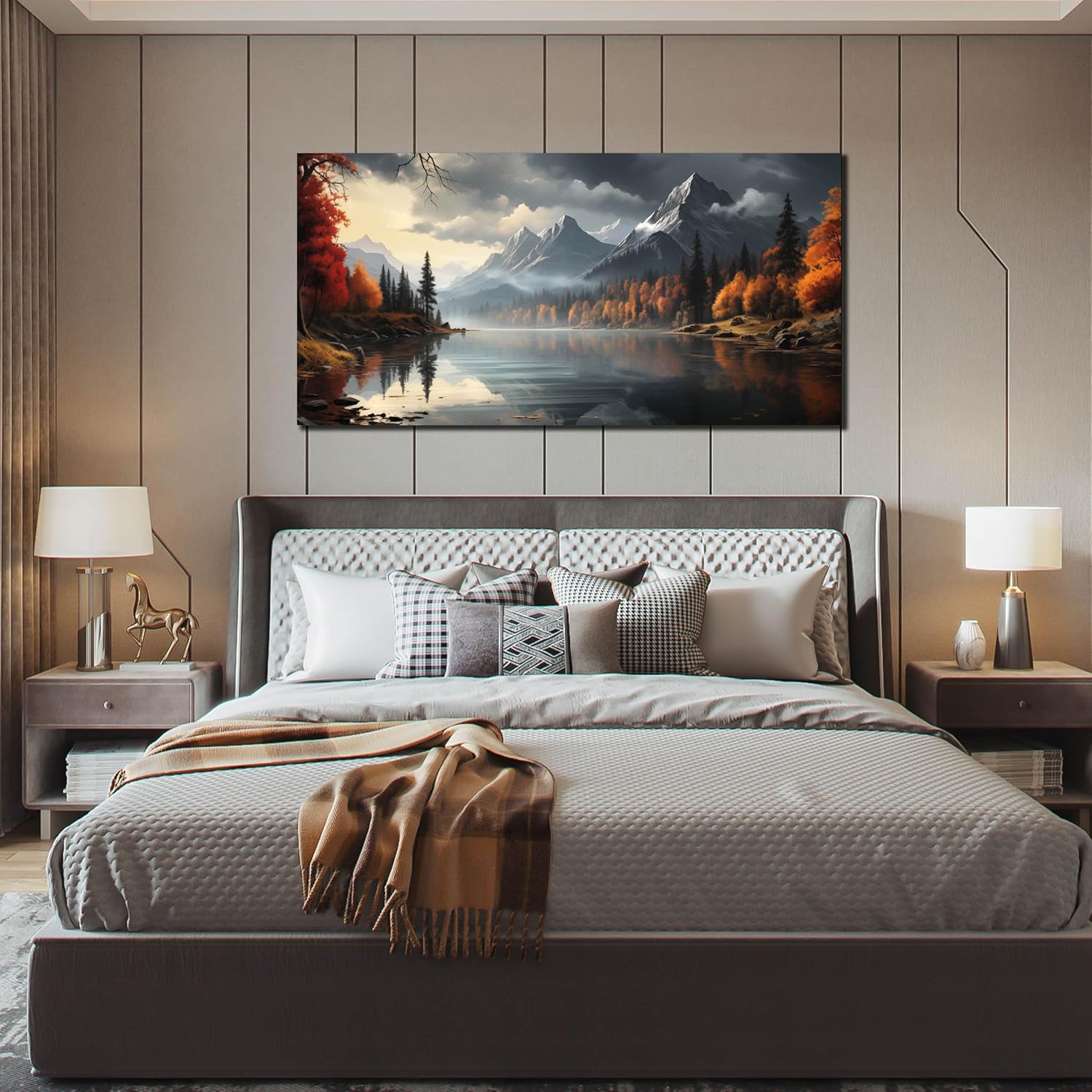 Large Wall Art for Living Room Bedroom Office Red Forest Wall Art Lake Landscape Pictures Modern Artwork Framed Canvas Prints 29x59 Inch