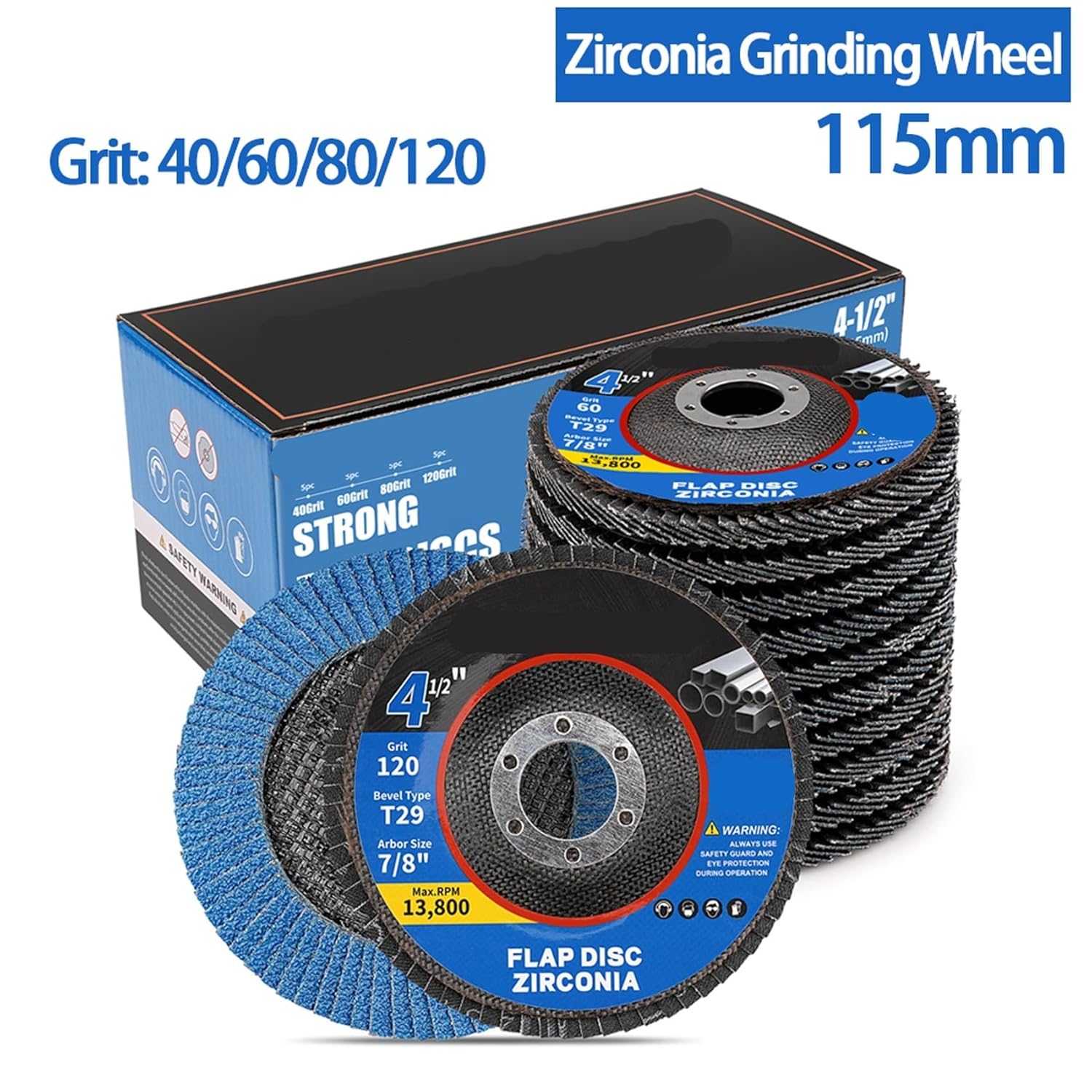 115mm 4.5In T29 Zirconia Flap Disc 40/60/80/120 Grit Grinding Wheel for Angle Grinder(Grit 120,5pcs)