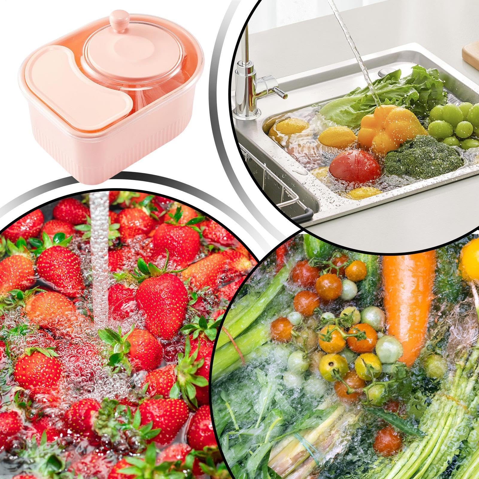 Lavastoviglie, Lavastoviglie rotante manuale (32 x 19 cm) – Setaccio drenante – Coperchio antispruzzi, pelapatate, cucina – insalate fresche in 30 s – Design ergonomico