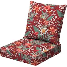 Arden earthFIBER Outdoor Deep Seat Cushion Set, 24 x 24, Rain-Proof, Fade Resistant, Deep Seat Bottom and Back Cushion for Chair, Sofa Luau Red Tropical Floral