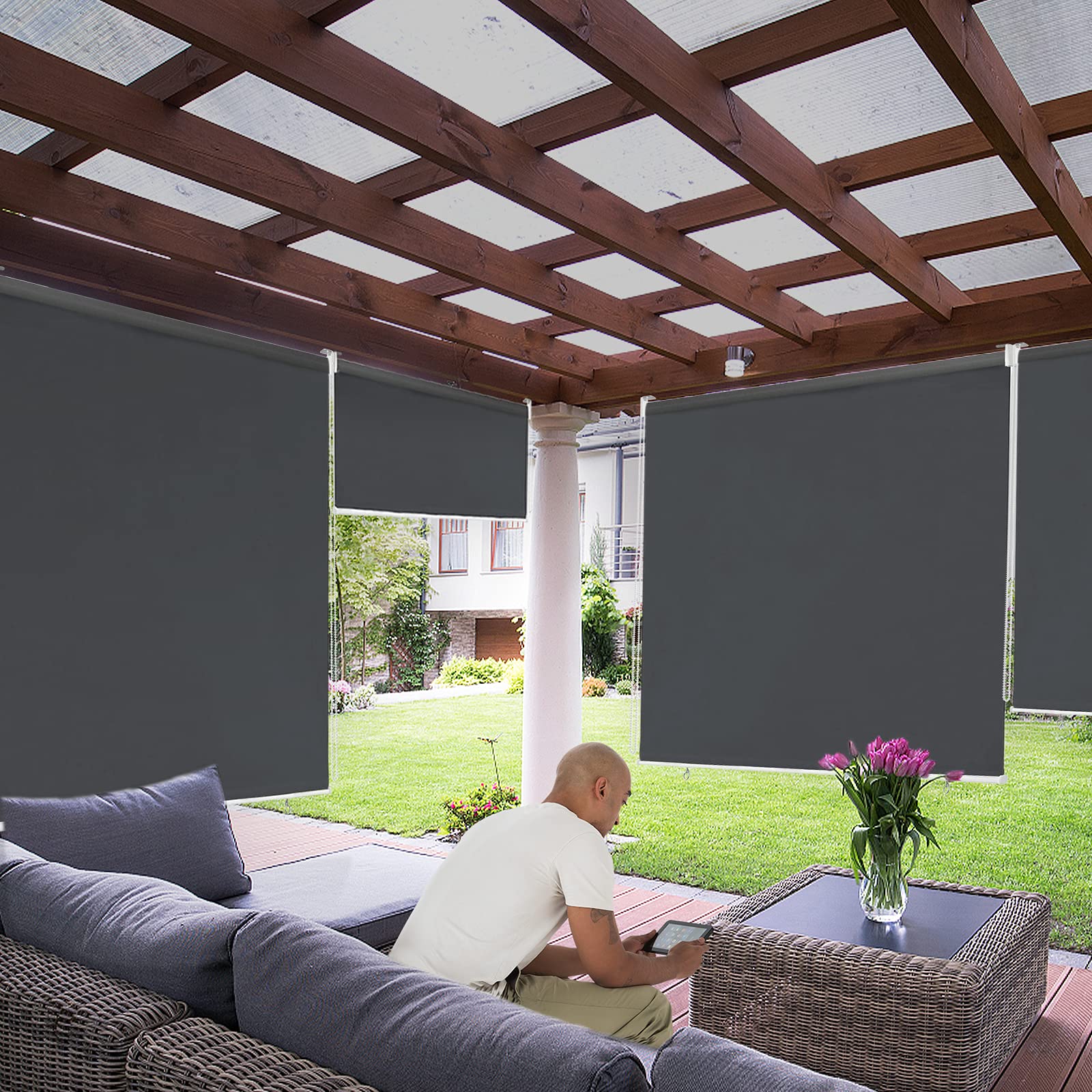 Froadp 180x240cm Stores Enrouleurs Extérieur à Opaque Enrouleur Fonction Thermique Réfléchissante Occultant dans différentes Tailles et Couleurs pour Fenêtres et Portes(Anthracite)