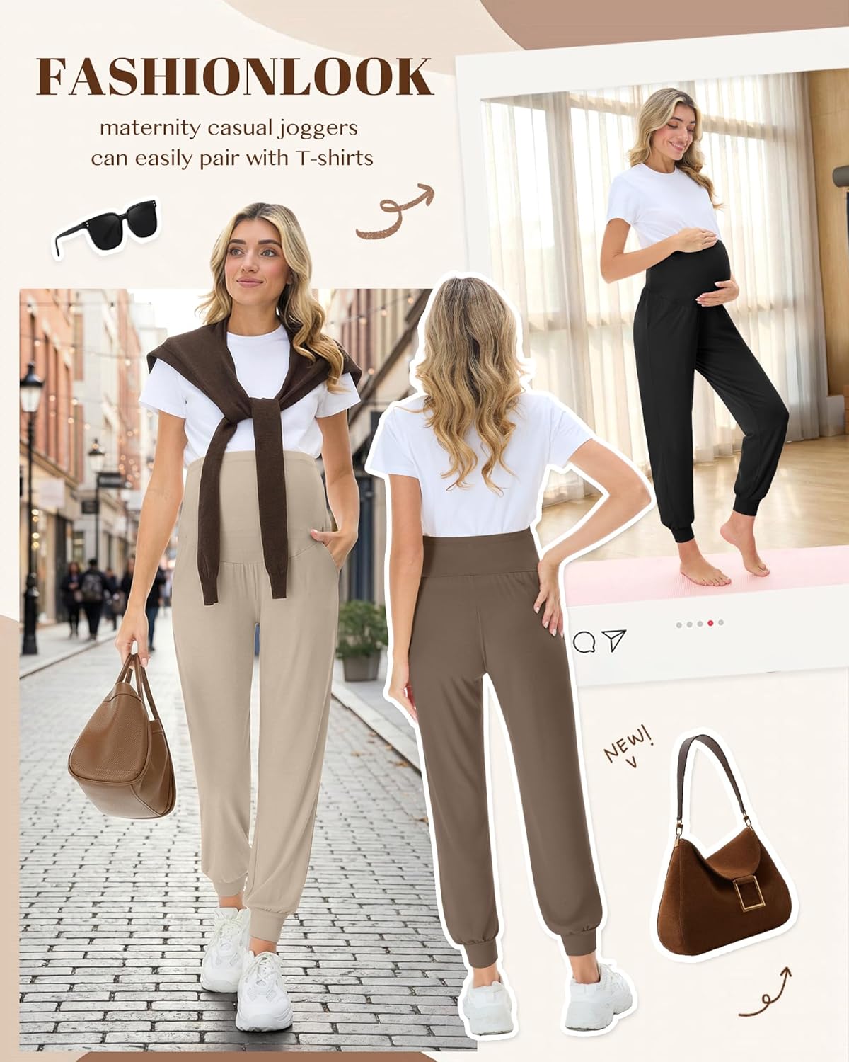 3 Pack Women's Maternity Pants Joggers Over The Belly Pregnancy Pants Casual Comfy Lounge Sweatpants with Pockets