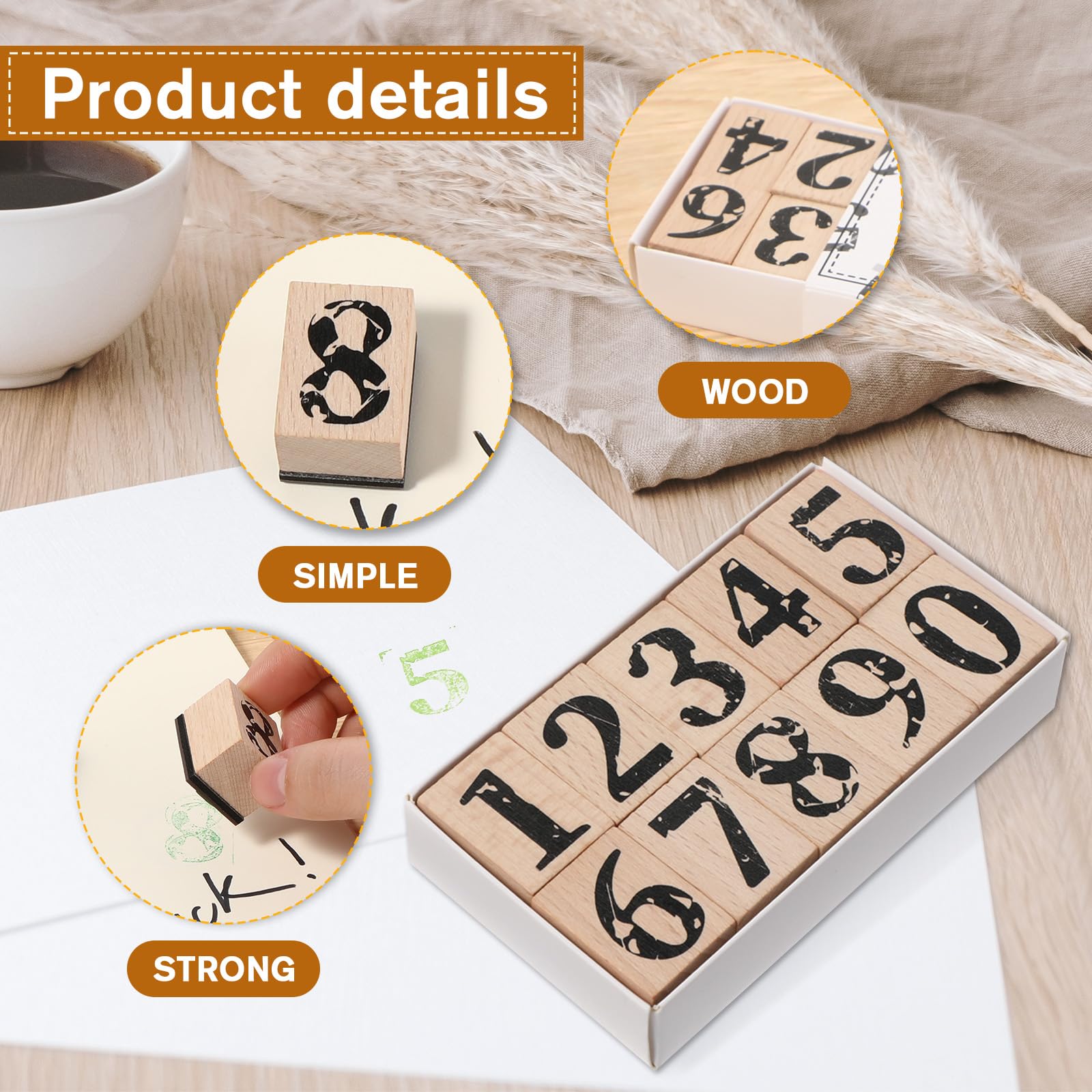 Nummer 0 bis 9 Holz Gummistempel, 10Stk Zahlen Holzstempel, Stempel Dekoration Set für DIY Grußkarten, Scrapbooking, Handwerk, Kartenherstellung