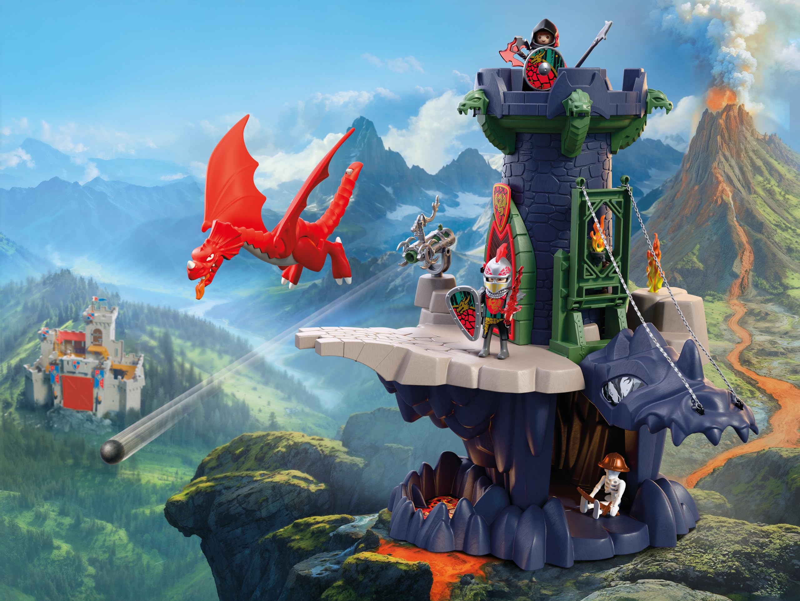 PLAYMOBIL | Knights | Wieża rycerzy smoków | wieża ze smokiem, mostem zwodzonym i jaskinia głowa smoka | zamek rycerski, zabawka dla dzieci od 4 lat | 72113