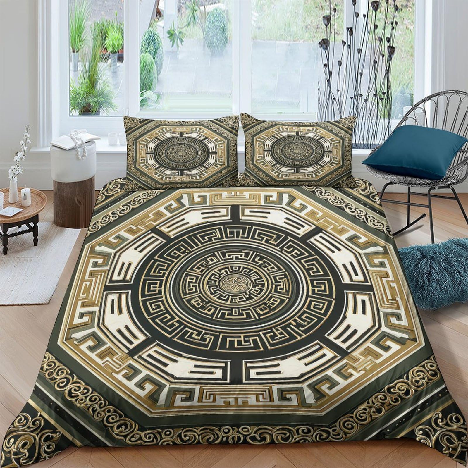 Ctjqhvkz Style-9 3D Printed Mandala Geometric Fitted Sheet Microfiber Soft Beige Black Aztec Bed Cover Non Slip Decor For Bedroom Guest Room Single（135X200cm）